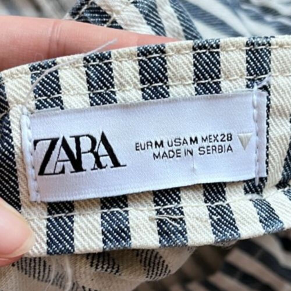 Zara Striped Denim Crop Top in Navy/Ivory Size MEDIUM - Picture 4 of 5